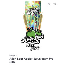 Bangers infused prerolls (Alain Sour Apple ) 2 - .6 gram Bangers infused prerolls (Alain Sour Apple ) 2 - .6 gram